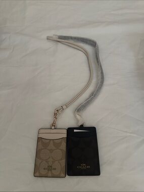 2 Coach Beige and Black Lanyard Cardholder - Dual ID Holder